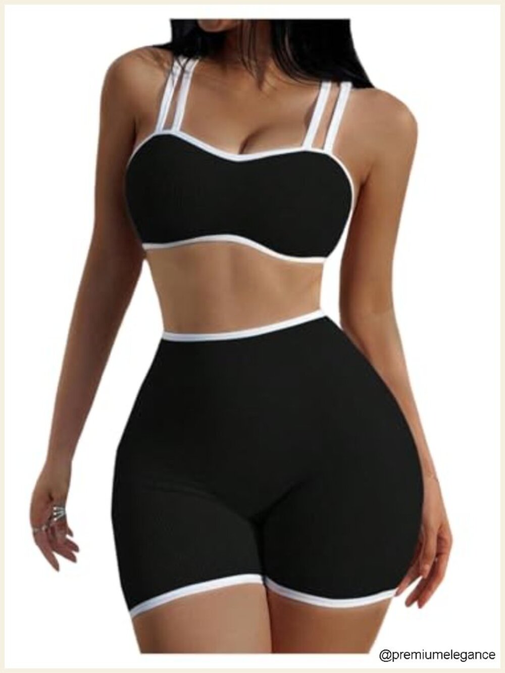 2 Piece Athletic Set Color Block Sports Bra High Waist Shorts Yoga Activewear